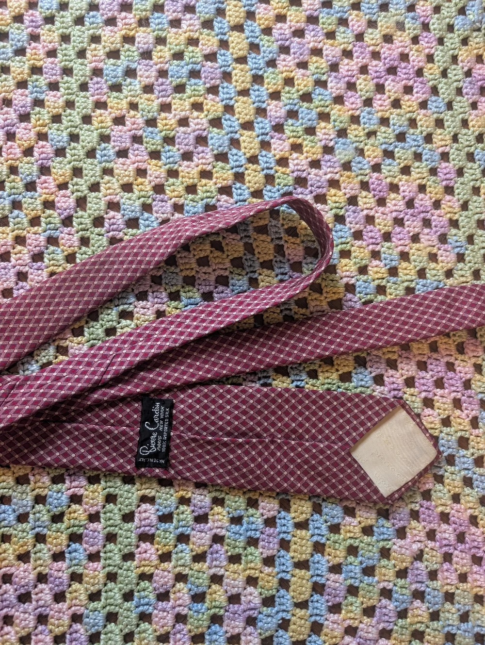 Pierre Cardin‎ Men's Burgundy and Gold Geometric Silk Tie 100% Silk